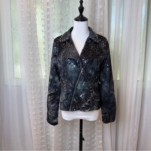 NWT Chic Black Embellished Biker-Style Jacket